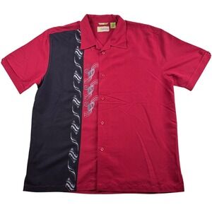 Vintage Cubavera Mens Button Shirt Size L Red Black Y2K Embroidered Short Sleeve